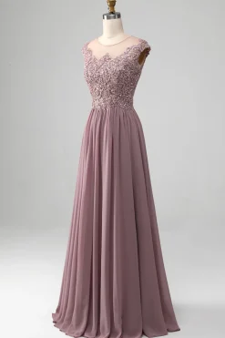 A-Line Beaded Blush Prom Dress