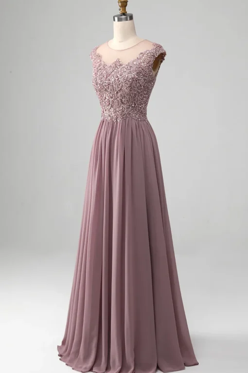 A-Line Beaded Blush Prom Dress