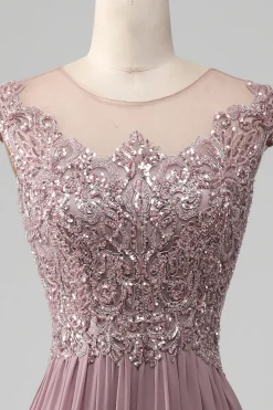 A-Line Beaded Blush Prom Dress
