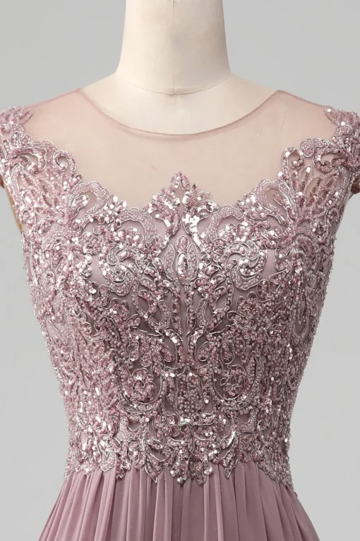 A-Line Beaded Blush Prom Dress