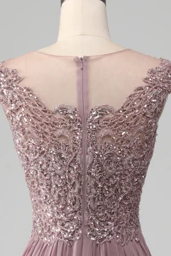 A-Line Beaded Blush Prom Dress