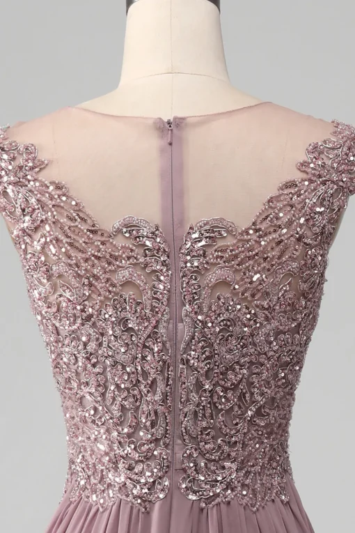 A-Line Beaded Blush Prom Dress