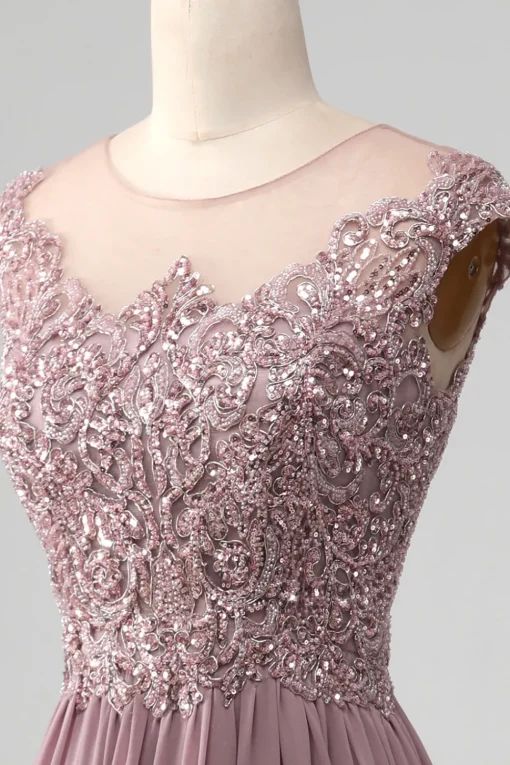 A-Line Beaded Blush Prom Dress