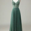 A-Line Beaded Eucalyptus Long Bridesmaid Dress