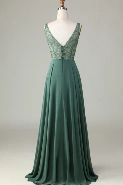 A-Line Beaded Eucalyptus Long Bridesmaid Dress
