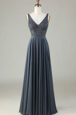 A-Line Beaded Eucalyptus Long Bridesmaid Dress