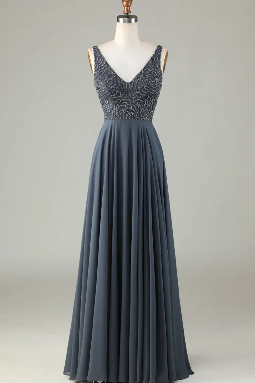 A-Line Beaded Eucalyptus Long Bridesmaid Dress