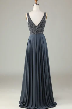 A-Line Beaded Eucalyptus Long Bridesmaid Dress