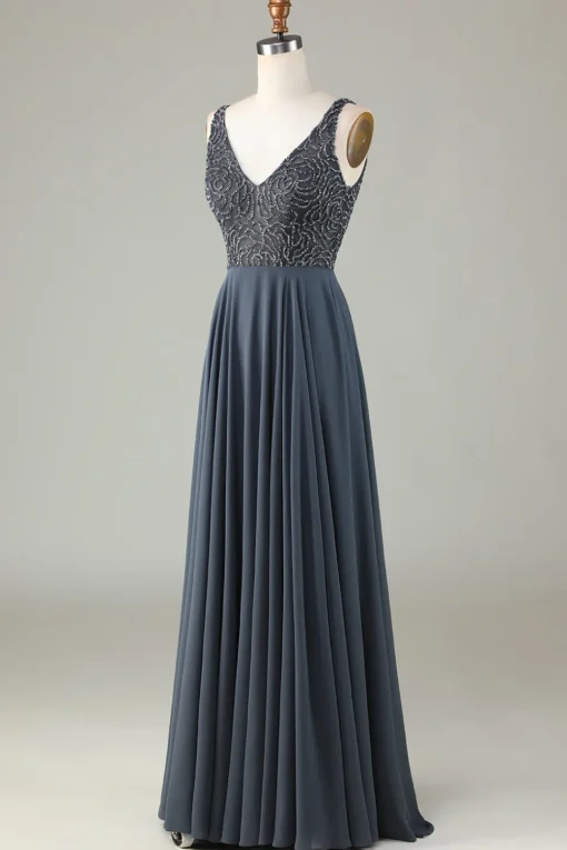 A-Line Beaded Eucalyptus Long Bridesmaid Dress