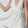 A-Line Deep V-Neck Little White Graduation Dress