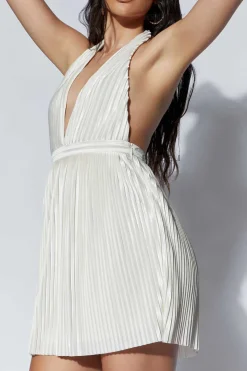 A-Line Deep V-Neck Little White Graduation Dress