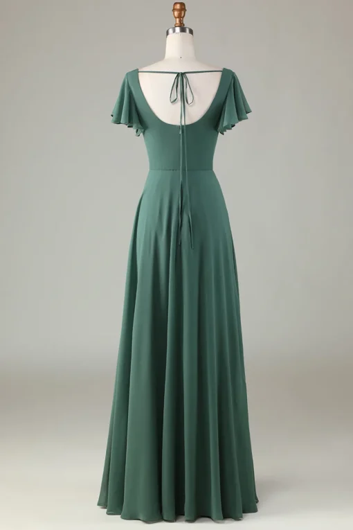 A-Line Eucalyptus Long Bridesmaid Dress with Ruffles
