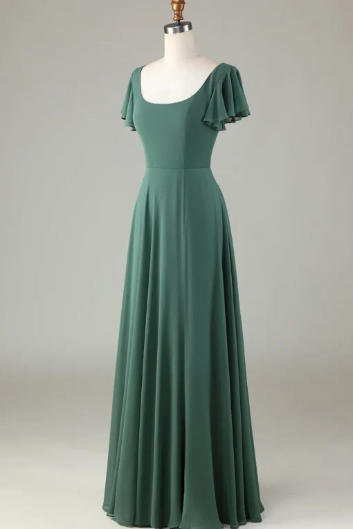 A-Line Eucalyptus Long Bridesmaid Dress with Ruffles