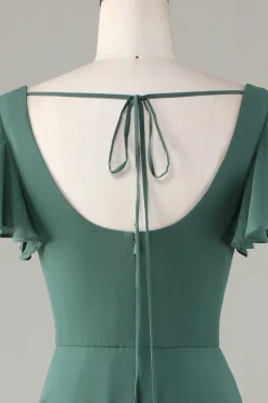 A-Line Eucalyptus Long Bridesmaid Dress with Ruffles