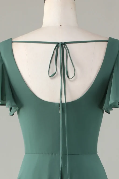 A-Line Eucalyptus Long Bridesmaid Dress with Ruffles