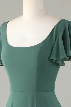 A-Line Eucalyptus Long Bridesmaid Dress with Ruffles