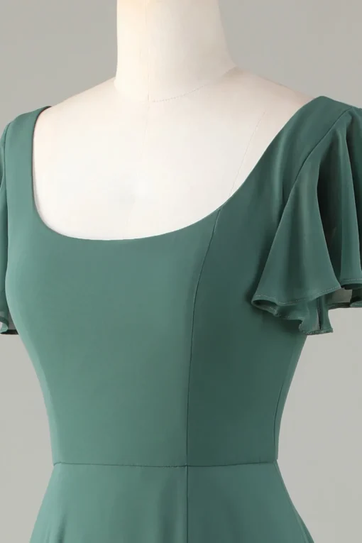 A-Line Eucalyptus Long Bridesmaid Dress with Ruffles