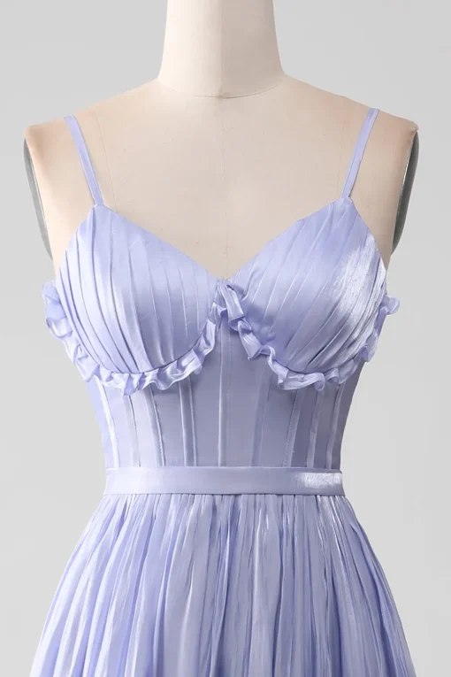 A-Line Lavender Spaghetti Strap Long Prom Dress with Ruffles