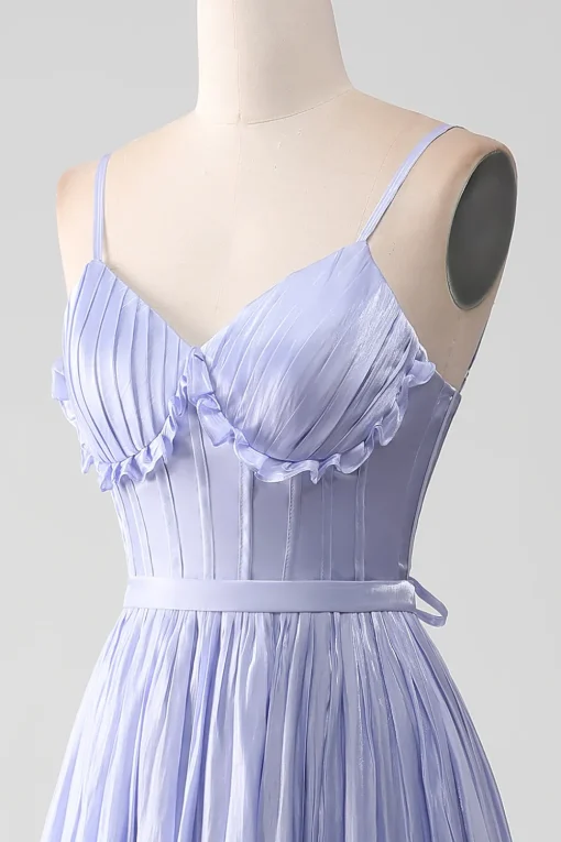A-Line Lavender Spaghetti Strap Long Prom Dress with Ruffles