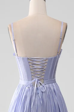 A-Line Lavender Spaghetti Strap Long Prom Dress with Ruffles