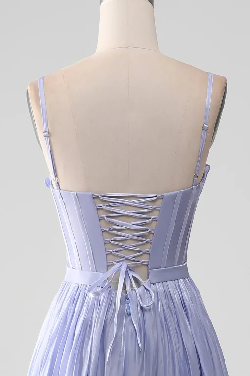 A-Line Lavender Spaghetti Strap Long Prom Dress with Ruffles