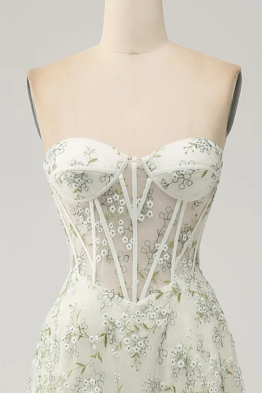 A-Line Light Green Corset Prom Dress with Embroidery