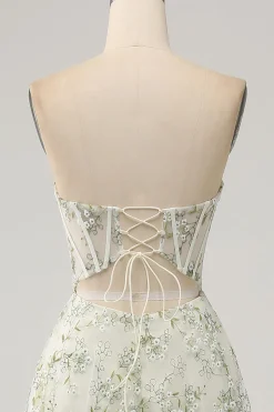 A-Line Light Green Corset Prom Dress with Embroidery