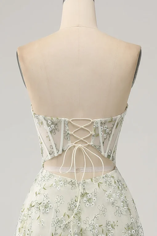 A-Line Light Green Corset Prom Dress with Embroidery
