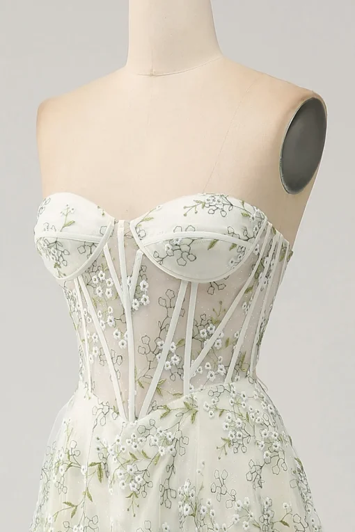 A-Line Light Green Corset Prom Dress with Embroidery