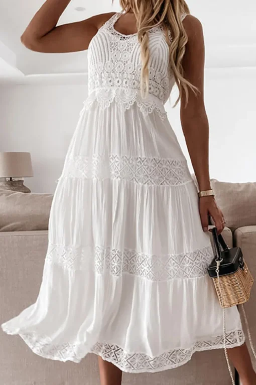 A-Line Midi Summer White Lace Graduation Dress