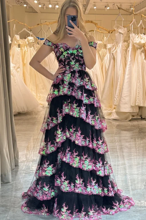 A-line  Off the Shoulder Silver Corset Prom Dress with Split