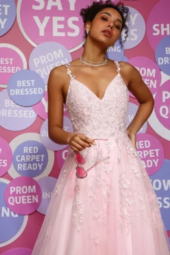 A-Line Pink Princess Prom Dress with Appliques