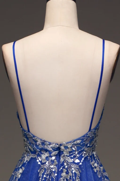 A-Line Sequins Royal Blue Prom Dress with Appliques