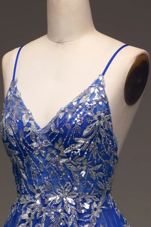 A-Line Sequins Royal Blue Prom Dress with Appliques