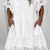 A-Line Short Sleeves White Mini Graduation Dress with Lace