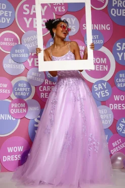 A-Line Spaghetti Straps Lavender Pricess Prom Dress with Appliques