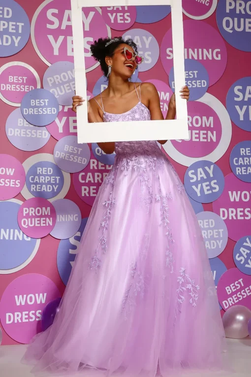 A-Line Spaghetti Straps Lavender Pricess Prom Dress with Appliques