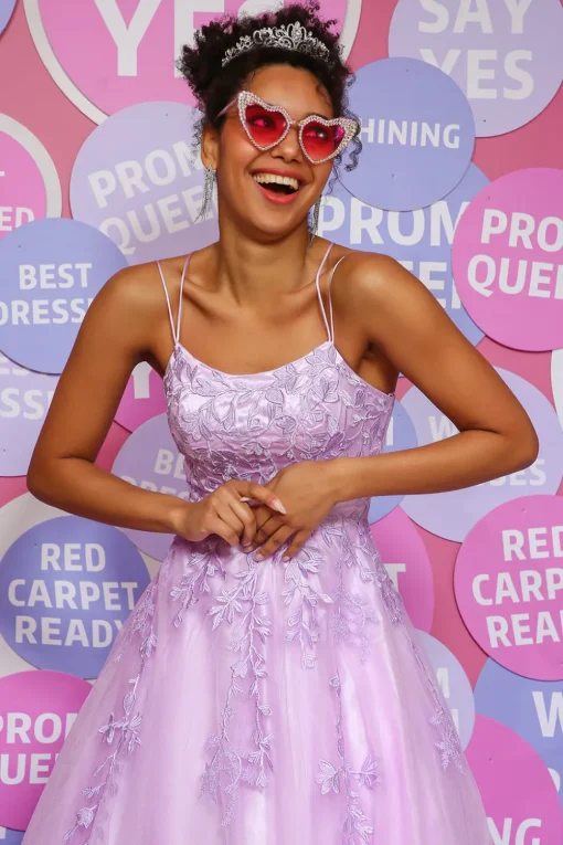 A-Line Spaghetti Straps Lavender Pricess Prom Dress with Appliques