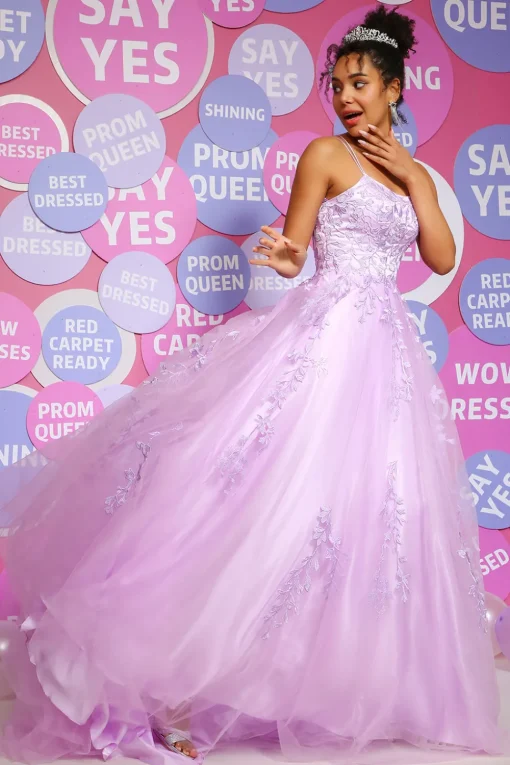 A-Line Spaghetti Straps Lavender Pricess Prom Dress with Appliques
