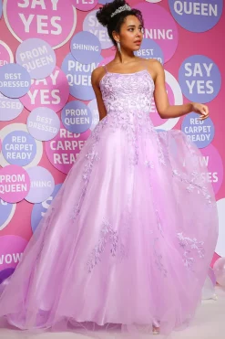 A-Line Spaghetti Straps Lavender Pricess Prom Dress with Appliques