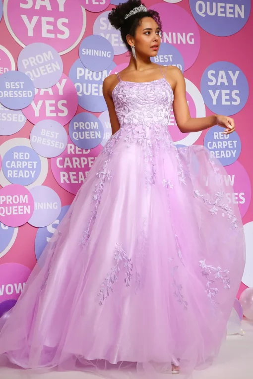 A-Line Spaghetti Straps Lavender Pricess Prom Dress with Appliques