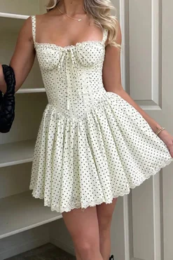 A-Line Spaghetti Straps Mini Graduation Dress with Polka Dots