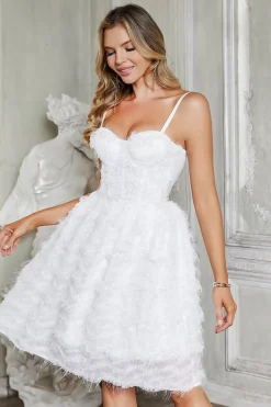 A-Line Spaghetti Straps Short Little White Graduation Dress