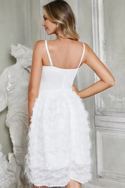 A-Line Spaghetti Straps Short Little White Graduation Dress