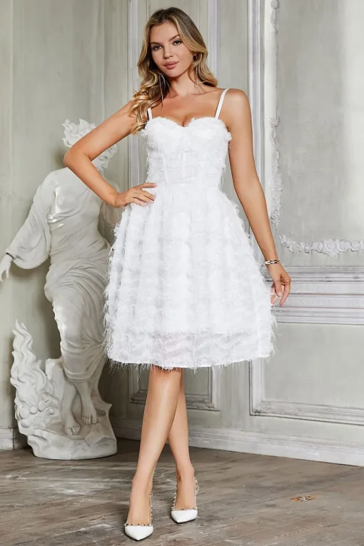 A-Line Spaghetti Straps Short Little White Graduation Dress