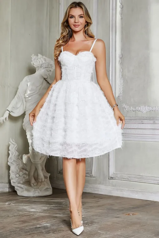 A-Line Spaghetti Straps Short Little White Graduation Dress