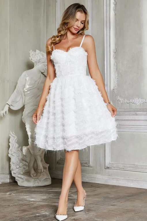 A-Line Spaghetti Straps Short Little White Graduation Dress