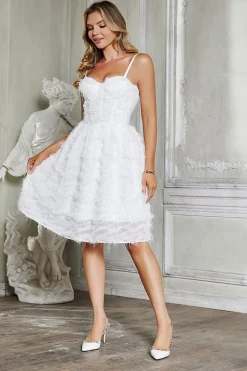 A-Line Spaghetti Straps Short Little White Graduation Dress
