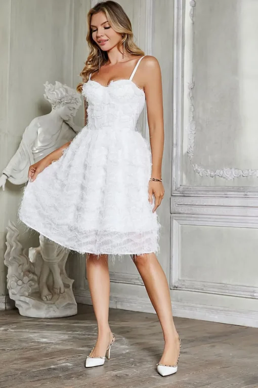 A-Line Spaghetti Straps Short Little White Graduation Dress