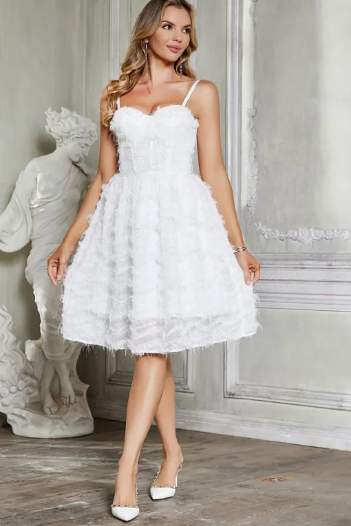 A-Line Spaghetti Straps Short Little White Graduation Dress